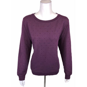 Susan Lucci Collection Studded Long Sleeves Crew Sweatshirt Plum X-Large Size